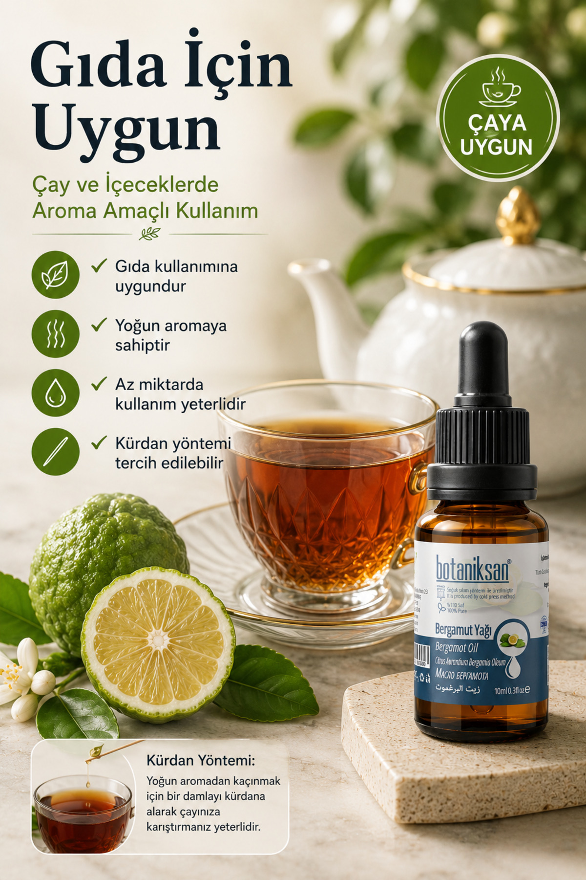 Bergamot Yağı 10ml Gıdaya Uygun Saf Soğuk Sıkım Çaya Katılabilen Uçucu Yağ — BERGAMOT YAĞI 10ML — تصویر 3 از 8