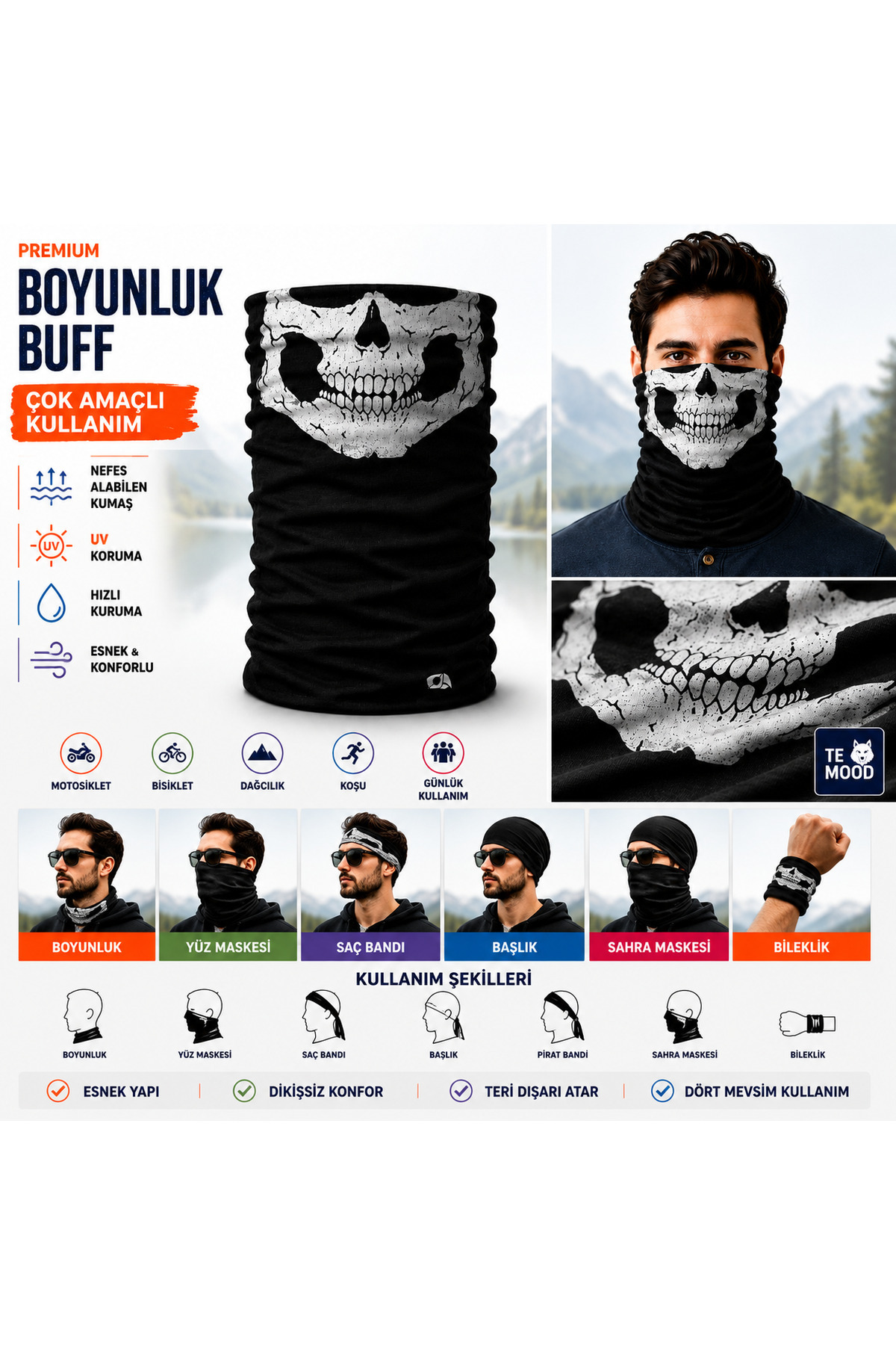 FG KONNİCHİWA KURU KAFA Kemik Ghost Hayalet Motor Bisiklet Yüz Maskesi Outdoor Buff Boyunluk Bandana Balaklava görsel 3