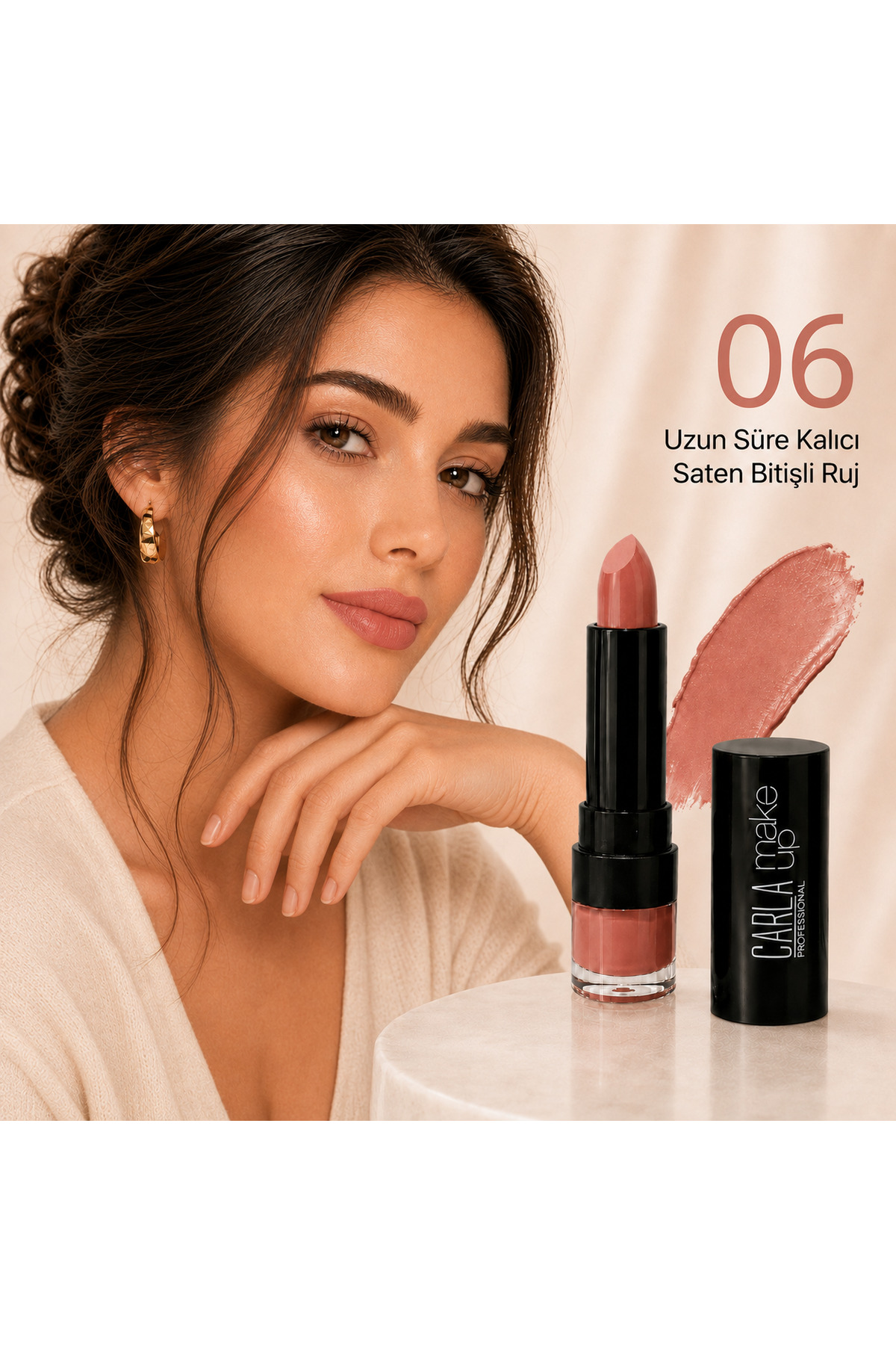 Carla Professional Make Up Uzun Süre Kalıcı Saten Bitişli İncape Ruj No:06