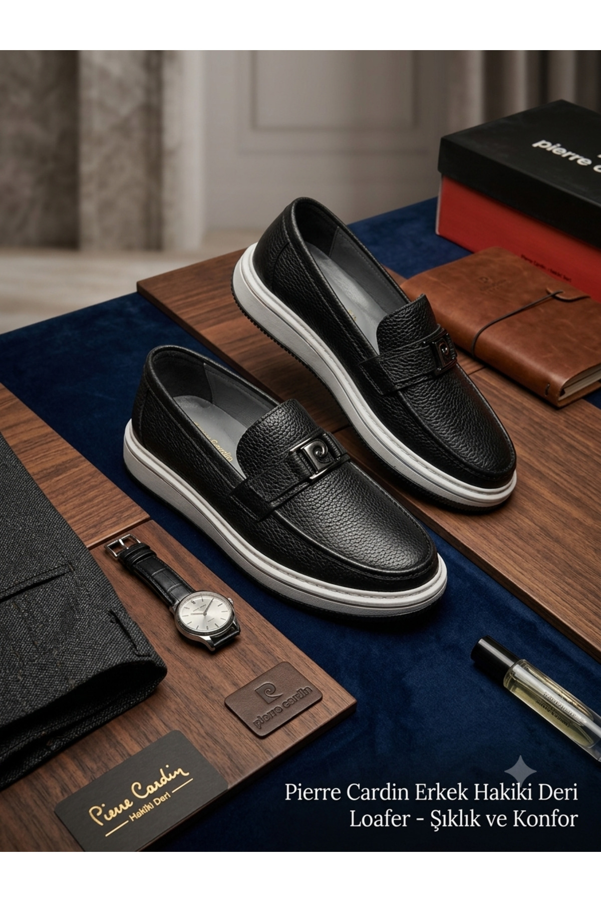 Pierre Cardin Erkek Siyah Hakiki Deri Loafer Günlük Ayakkabı Kalın Taban Hafif Özel Seri Tarz Model görsel 6