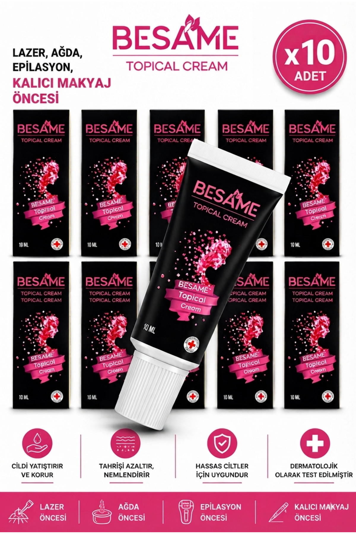 Besame Cosmetic Besame Topical Krem 10ML - 10lu Paket acı azaltıcı anestezi krem Lazer Epilasyon Ağda Dolgu Prp Kalıcı Makyaj — Topical_Cream_10mL_10lu