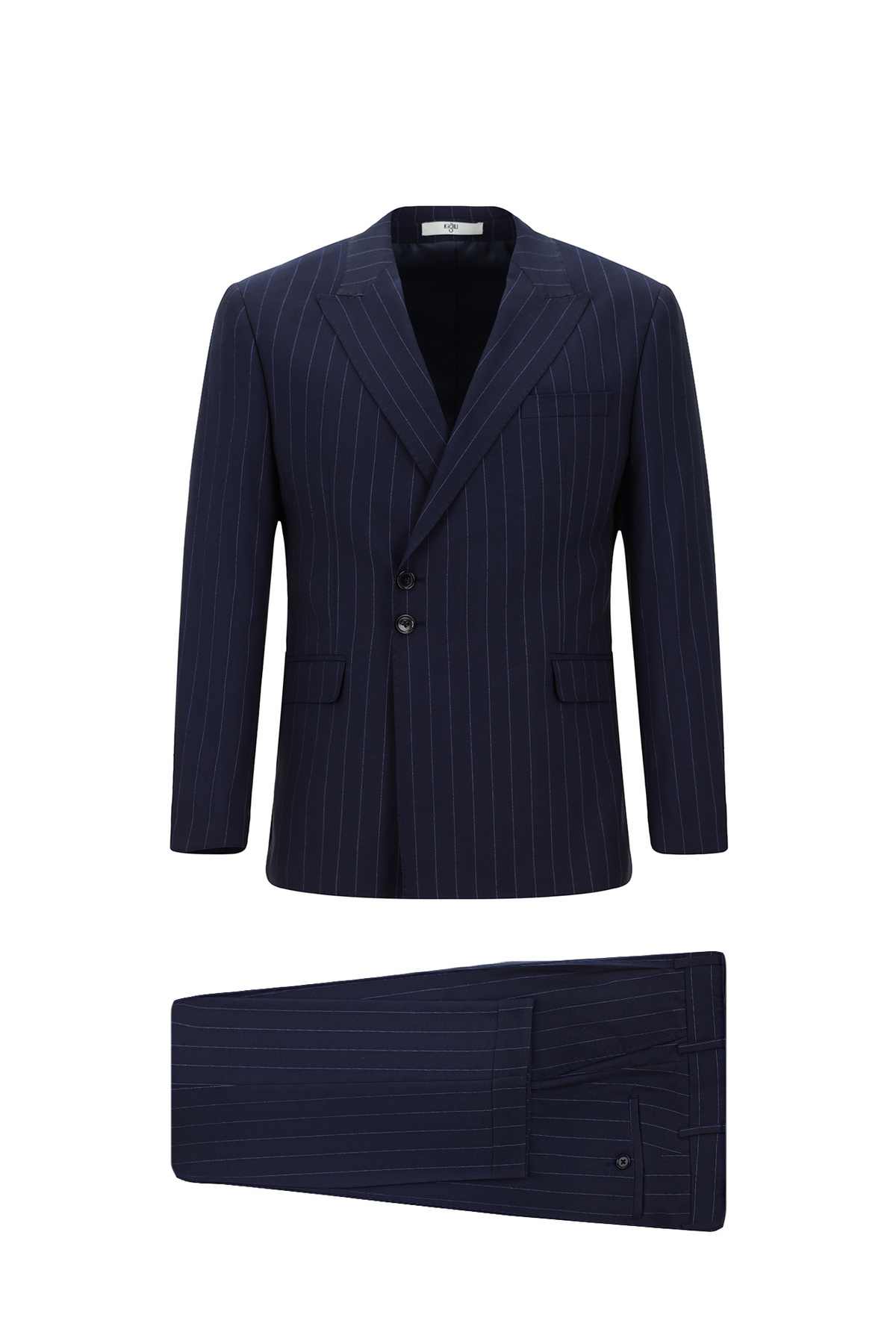 7 Drop Slim Fit Dar Kesim Çizgili İtalyan Kesim Kruvaze Takım Elbise — سرمه‌ای KSSZ1U76CZ062 — تصویر 7 از 7