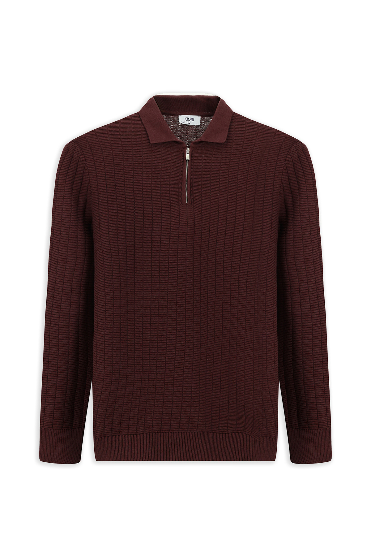 Kiğılı Polo Yaka Regular Fit Desenli Fermuarlı Pamuklu Triko Kazak görsel 2