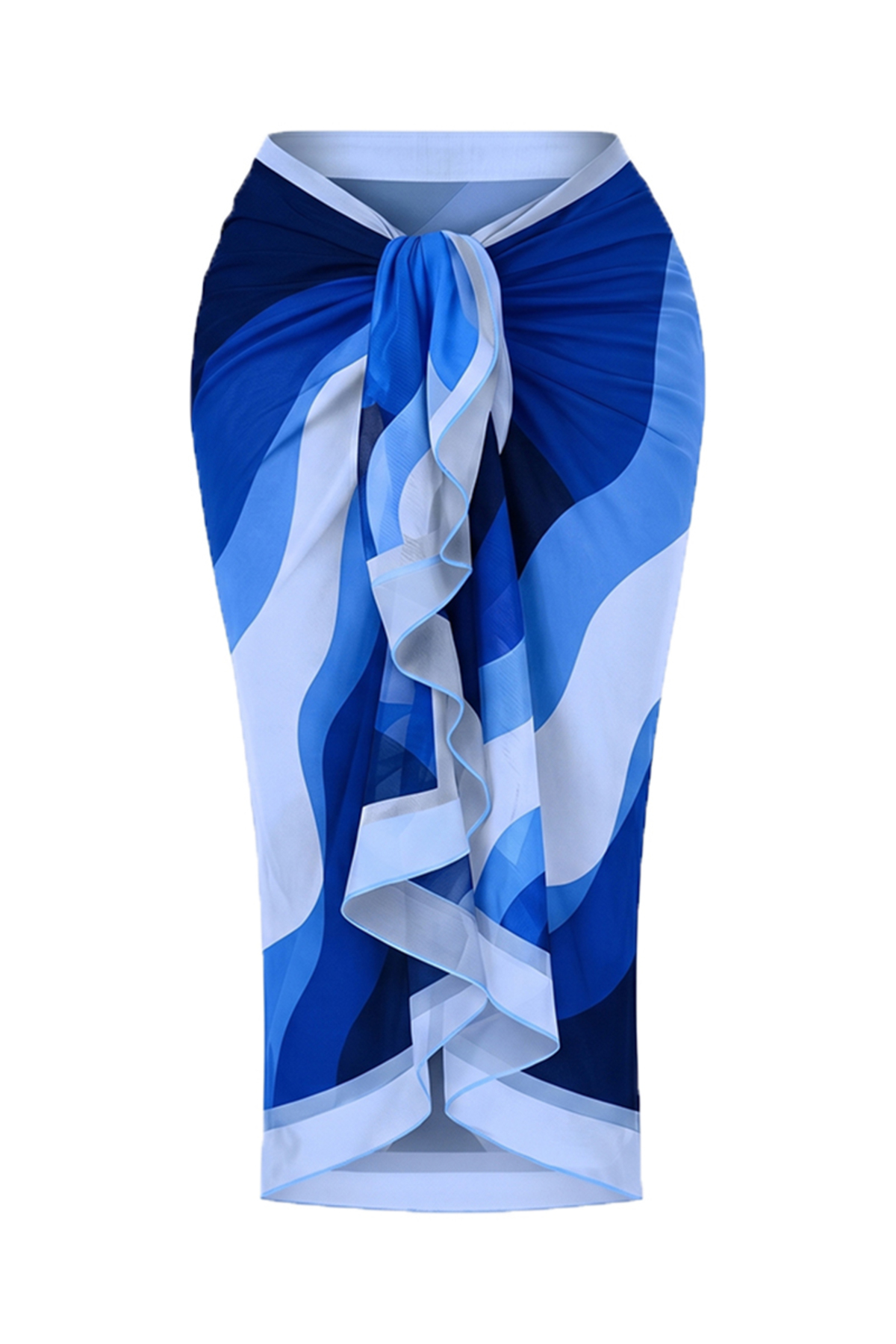 Women's Saxe Blue Wave Pattern Non-Showing Interior Long Pareo
