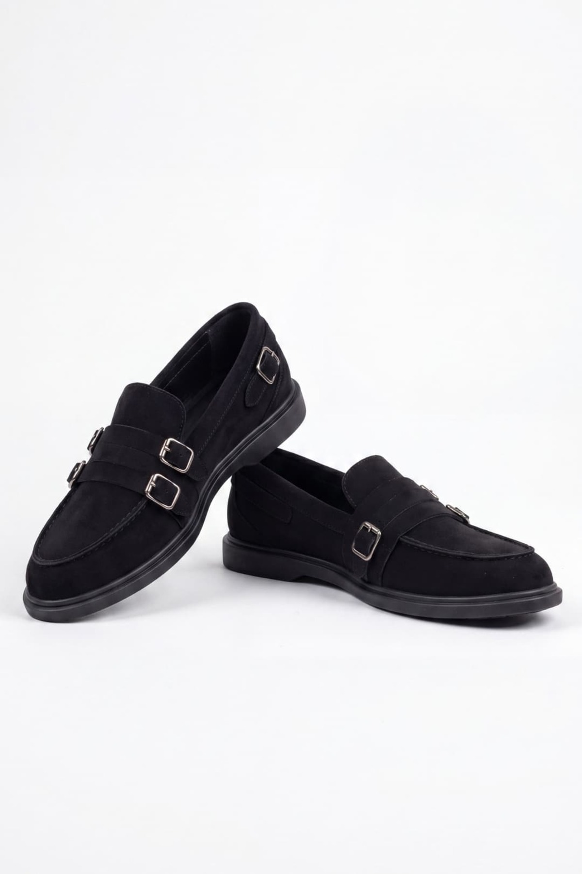 NAVİSHOES Siyah Kadın Ortopedik Loafer Süet Tokalı Günlük Babet Ayakkabı SL851NAV görsel 4