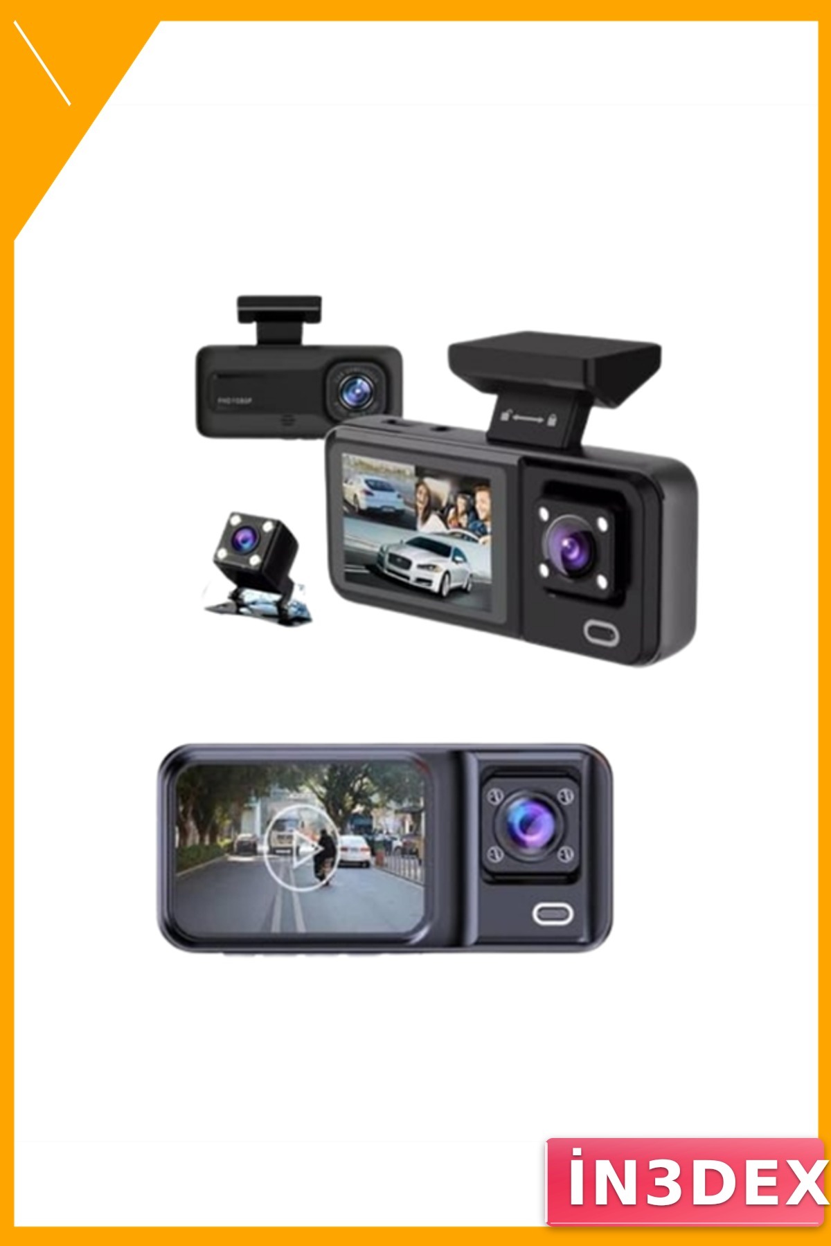 Üç Kameralı Araç İçi Dash Cam 1080p Gece Görüşlü 170°