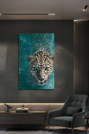 Parıltı Yayınları Turkuaz Suda Yüzen Leopar Modern Dekoratif Salon Ofis 3D Gö...