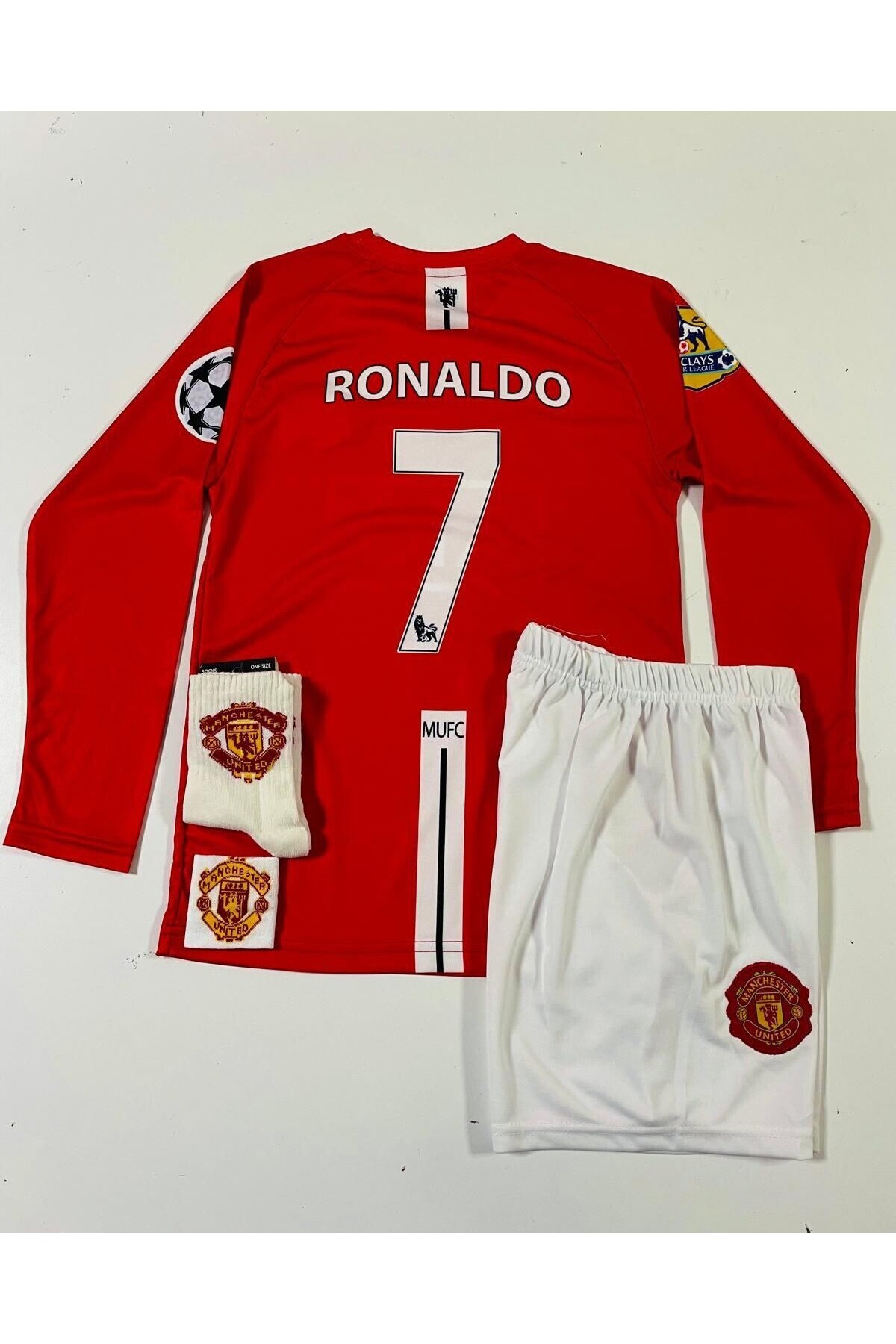 magicland Manchester/united Moskova 2008 Sezonu Cristiano Ronaldo Uzun Kol Çocuk Forması 4'lü Armalı Set