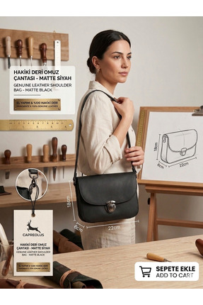 Capreolus Leather Hakiki deri el yapımı omuz çantası siyah renk