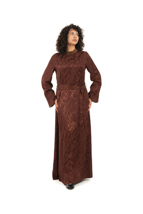 derin store Gümüş ışıltılı manşet, yaka detaylı jakarlı elbise