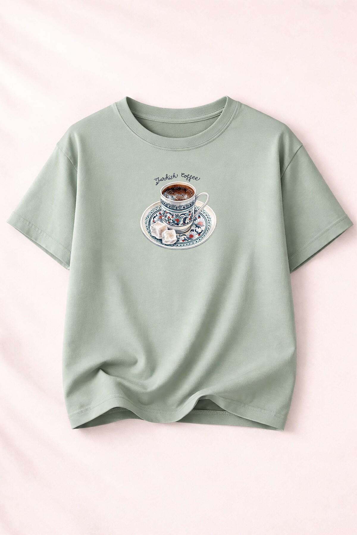 Turkish Coffee Print Detailed Women's Crew Neck Cotton T-Shirt
