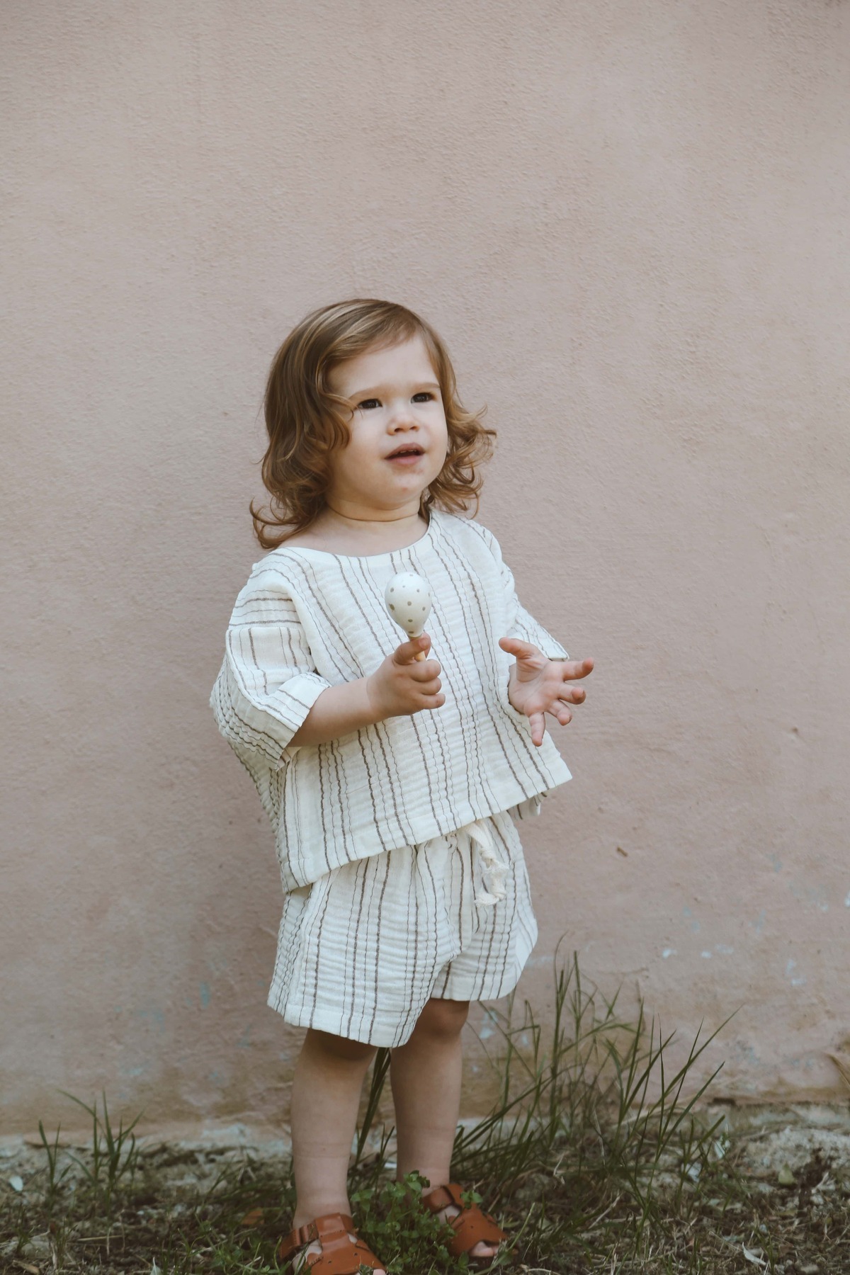 Brown Striped T-shirt and Shorts Set
