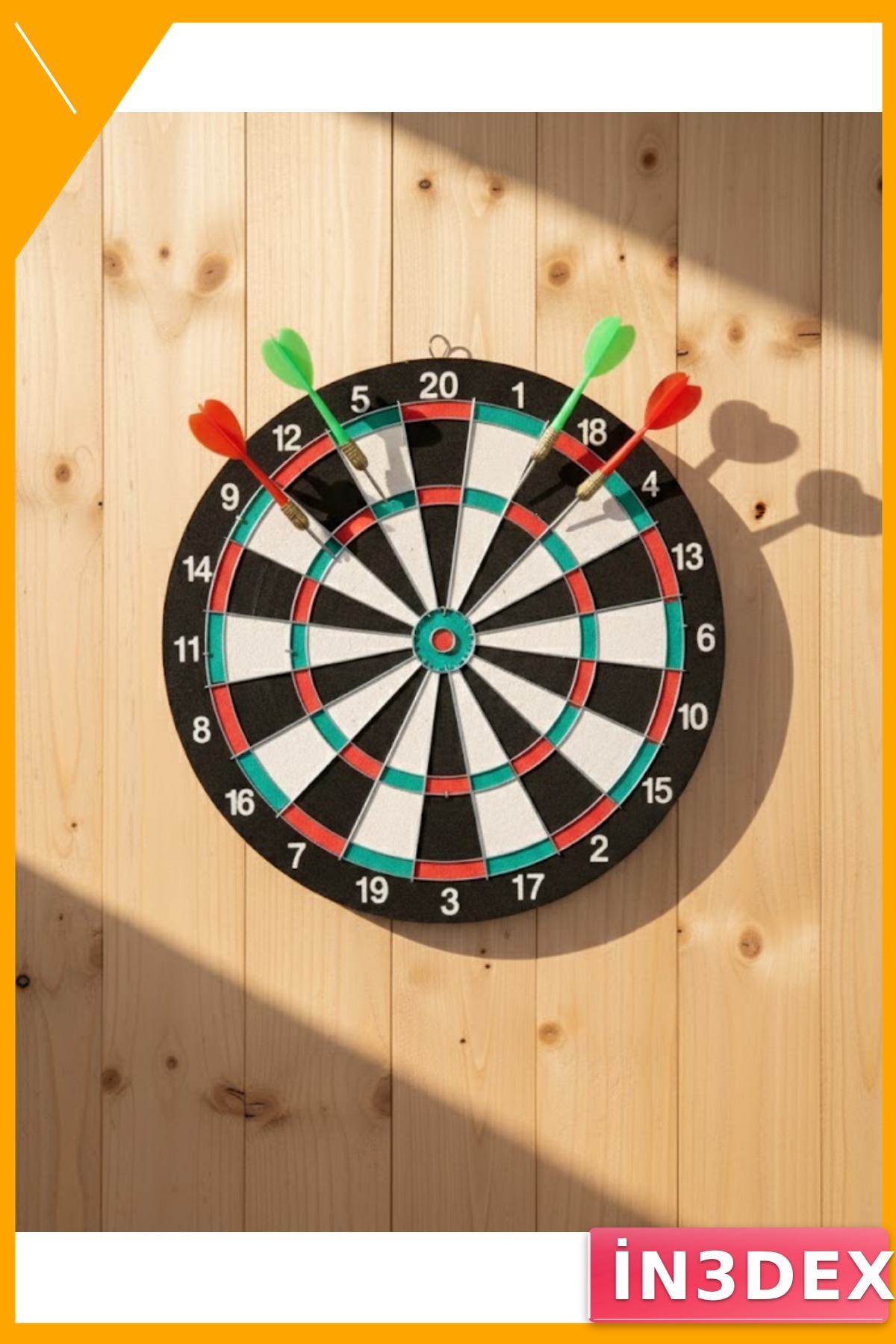 15 İnç Ahşap Dart Tahtası 4 Metal Uçlu Dart Oku