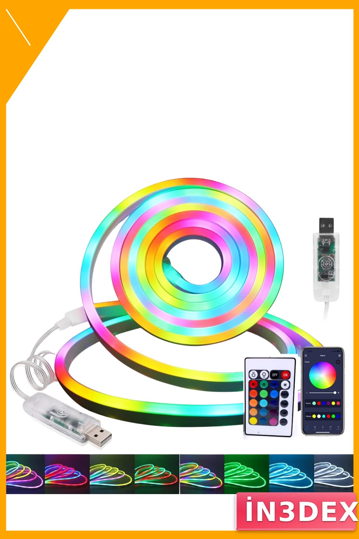 RGB LED Neon Şerit Işık 3m Su Geçirmez Uzaktan Kumandalı Dekoratif Aydınlatma