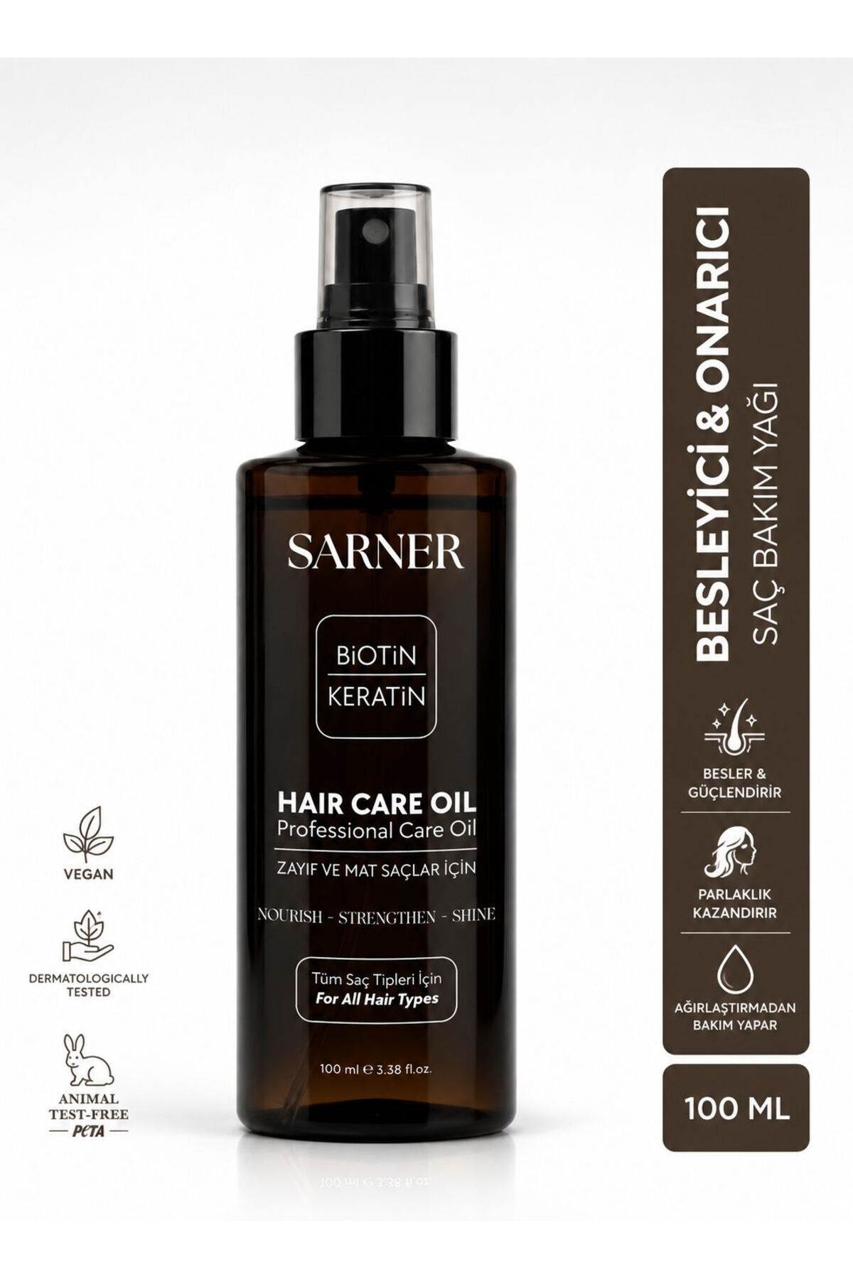 SARNER Biotin & Keratin Parlaklık & Güçlendirici & Saç Uzatan & Dökülme Karşıtı Bakım Yağı 100 ML — 8685228606061