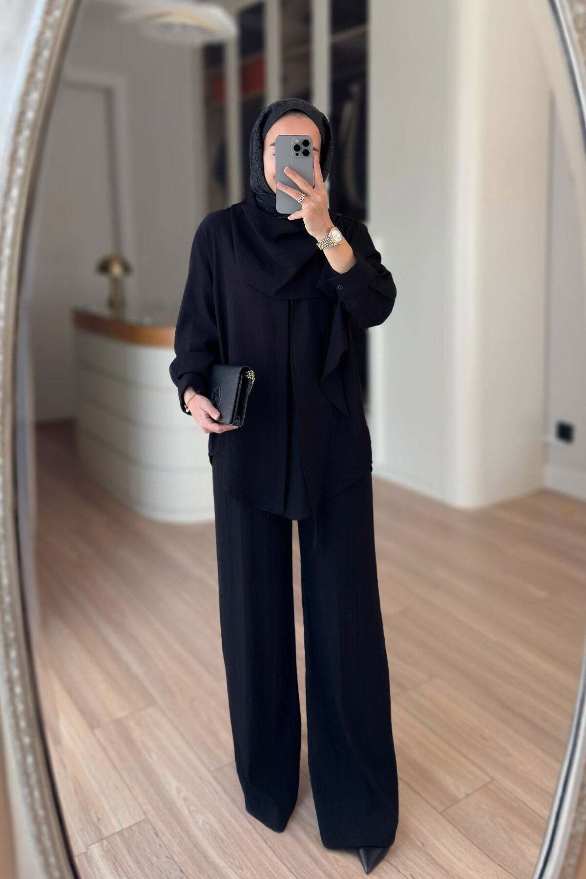 Ka Hijab Fixed Shawl Casual Set - Black