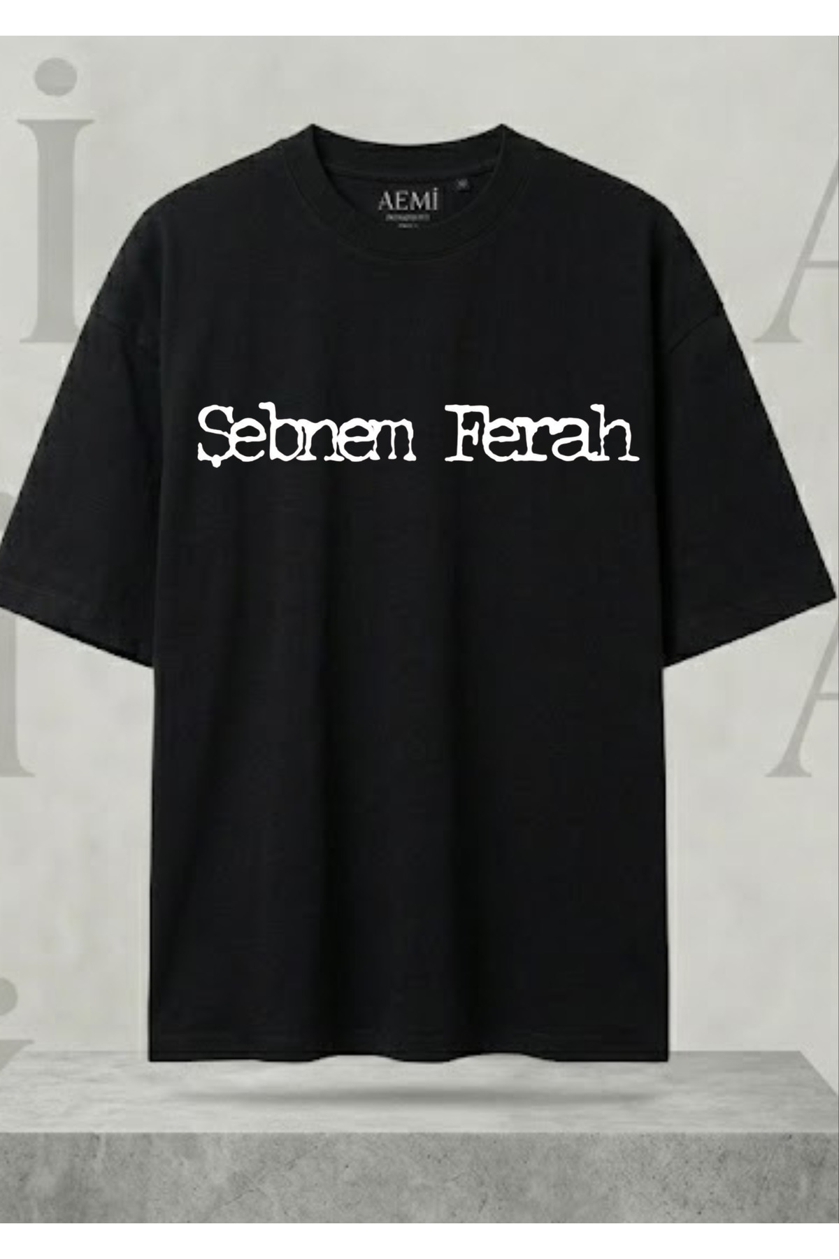 texila Unisex Şebnem Ferah Baskılı Oversize Bisiklet Yaka Siyah T-shirt
