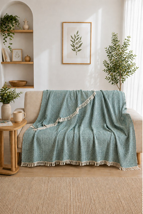luxeinci Siena Turkuaz Örtüsü Şalı 170x210 cm Saçaklı