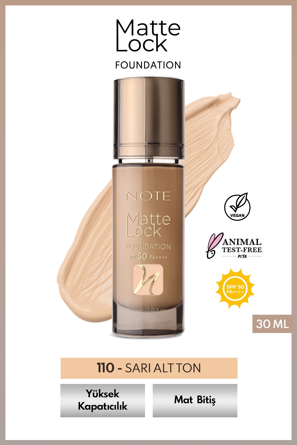 کرم پودر مات لاک ۱۱۰ بژ خالص SPF 50 با خاصیت خنک‌کنندگی بالا — بژ FND MATTE LOCK