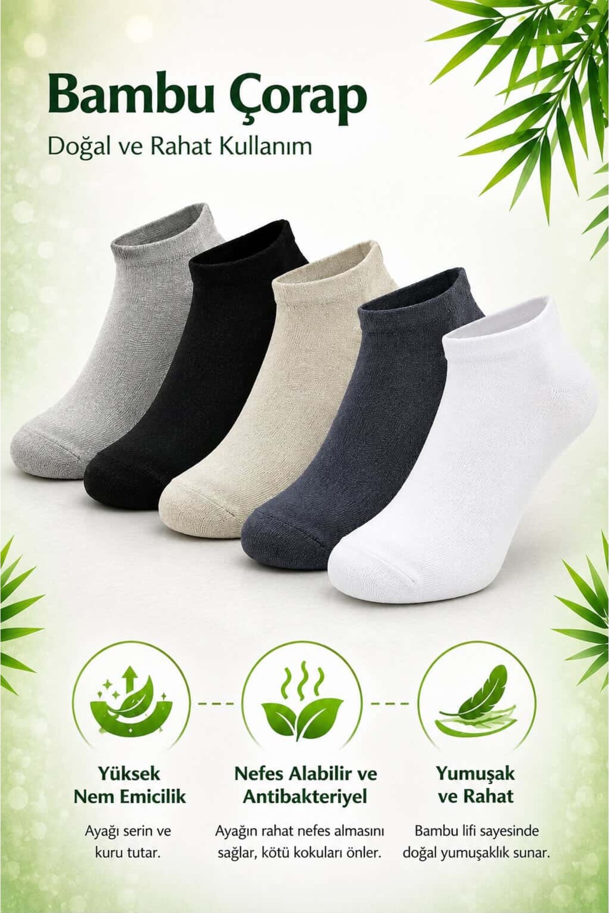 Sky Socks 5'li Erkek Bambu Konforlu Terletmez Koku Yapmaz Renkli Patik Çorap