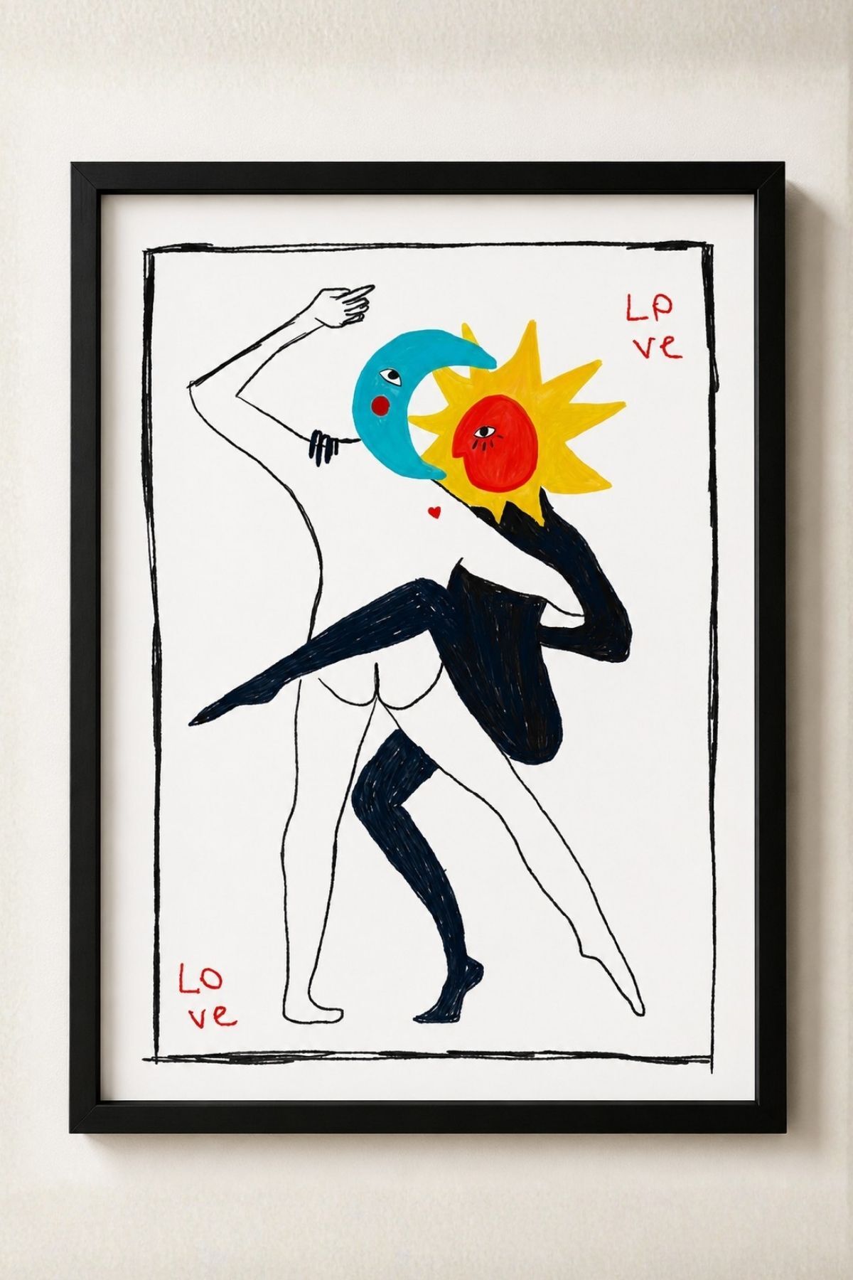 Ay ve Güneş Figürlü Minimal Soyut Poster Sanatsal Duvar Dekoru Çerçevesiz