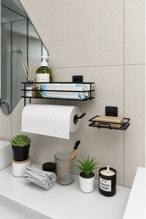 BB MAİSON Yapışkanlı Banyo Rafı Kağıt Havluluk ve Sabunluk Seti Metal Düzenle...