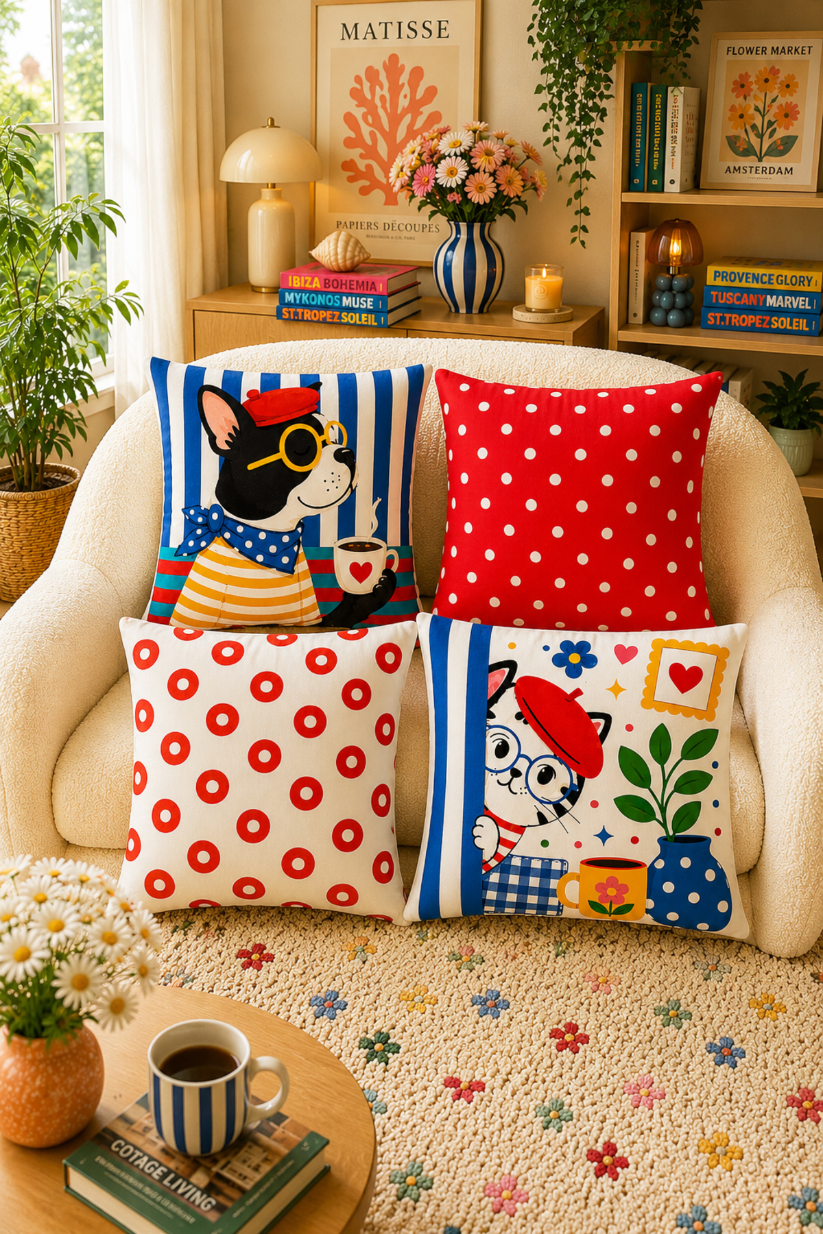 Ays Home Friends with Cat and Dog Paws 4-Piece Pillowcase Garden House Concept