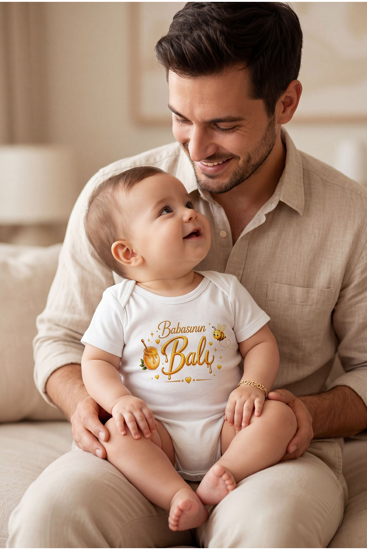 Daddy's Honey Letter Baby Bodysuit Baby Boy Girl Bodysuit White Short Sleeve Waist Romper with Snap Fastener Baby Gift 5241-1