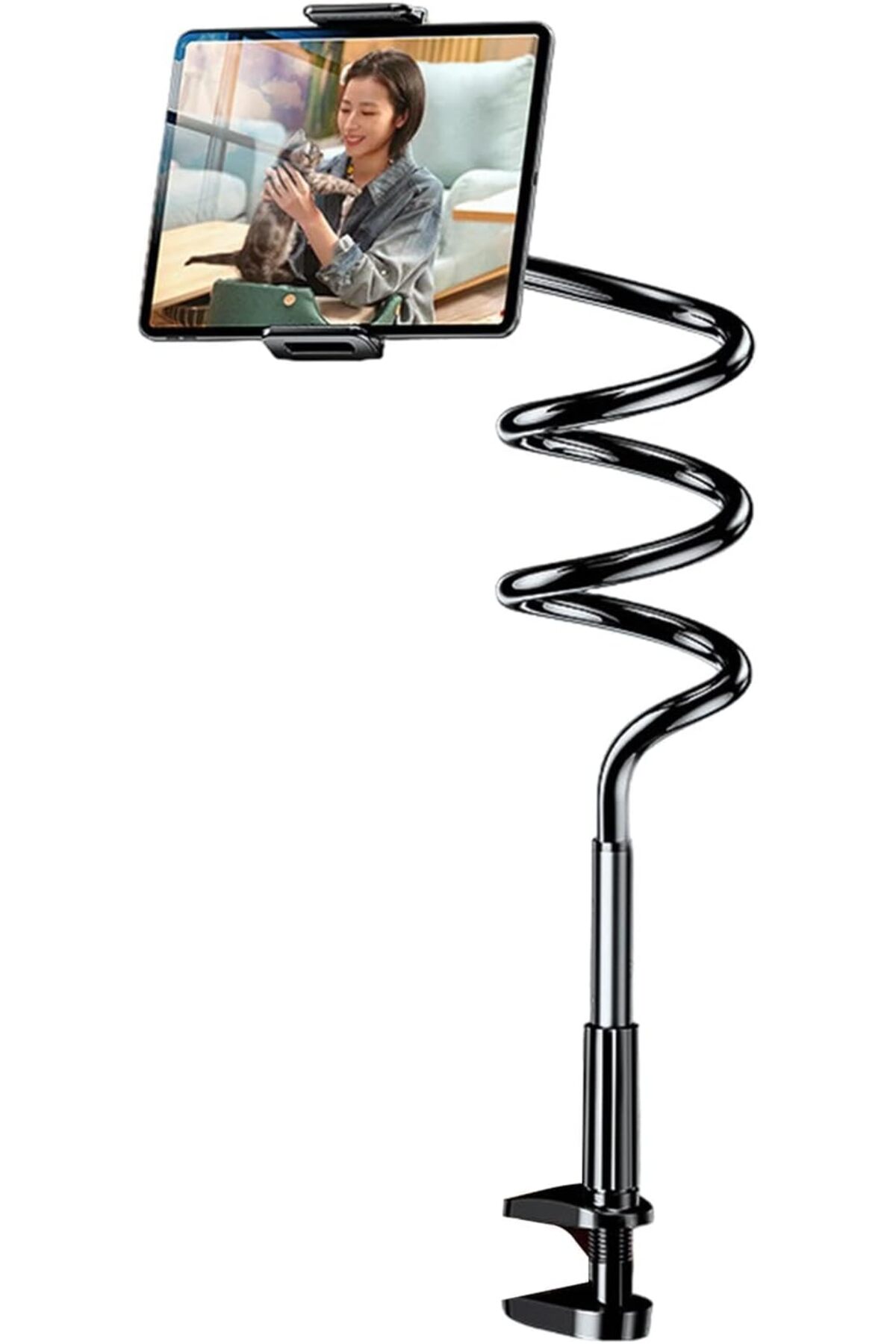 Tablet and Phone Stand 360° Rotating Flexible Phone Holder Tablet Stand with Metal Spiral Table Edge
