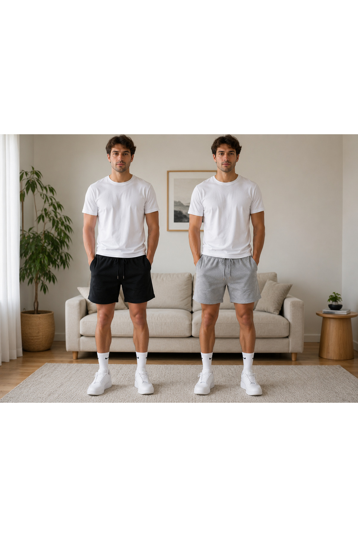 ADR MODA Men's Loose Fit 2-Piece Shorts Black-Grey Summer Casual Shorts