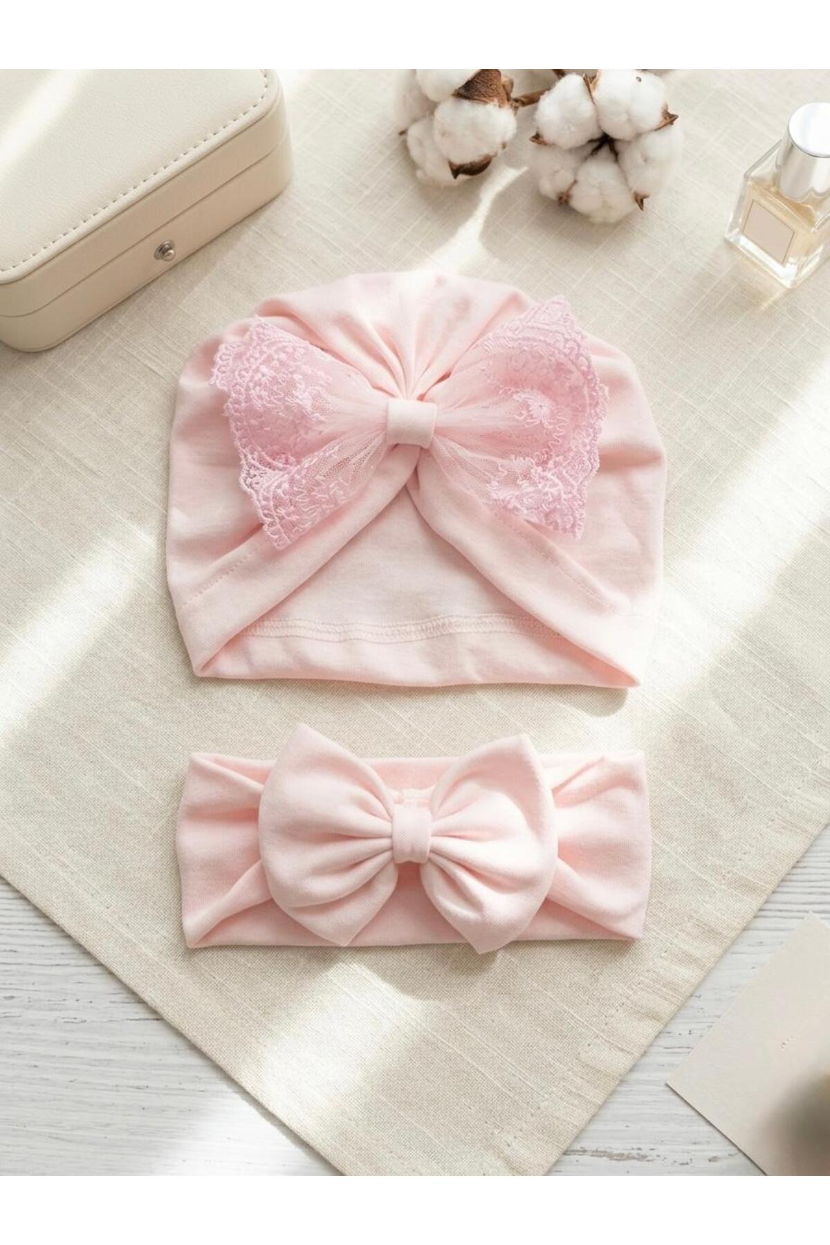 Baby Girl Bandana and Bonnet 2-Piece Set Mevlütlık Photo Shooting Gift Newborn Hat