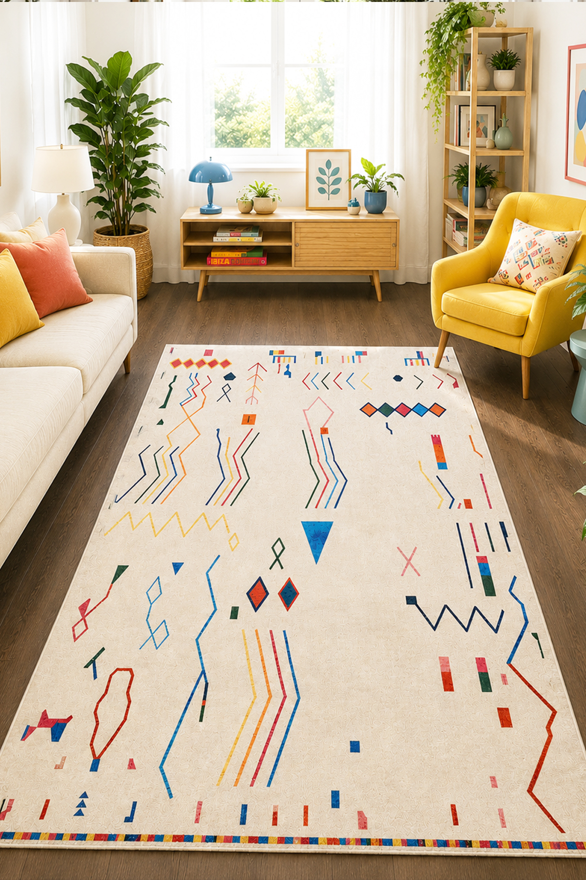 Rilbal Machine Washable Anti-Slip Base Stainproof Digital Living Room Rug Kitchen Carpet and Runner