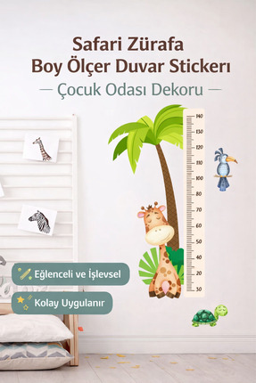 Parti Konsepti Safari Zürafa Boy Ölçer Duvar Stickerı – Çocuk Odası Boy Ölçer...