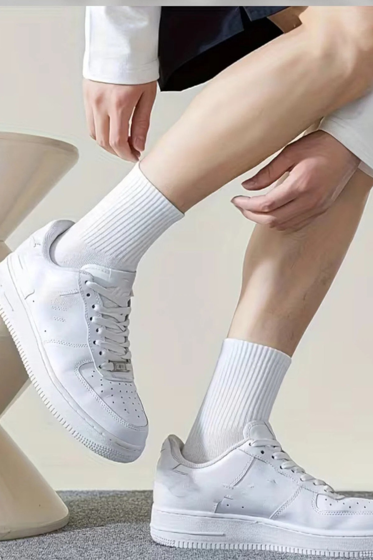 Socks Stores 6 Çift Unisex Pamuklu Düz Beyaz Kolej Çorap görsel 3