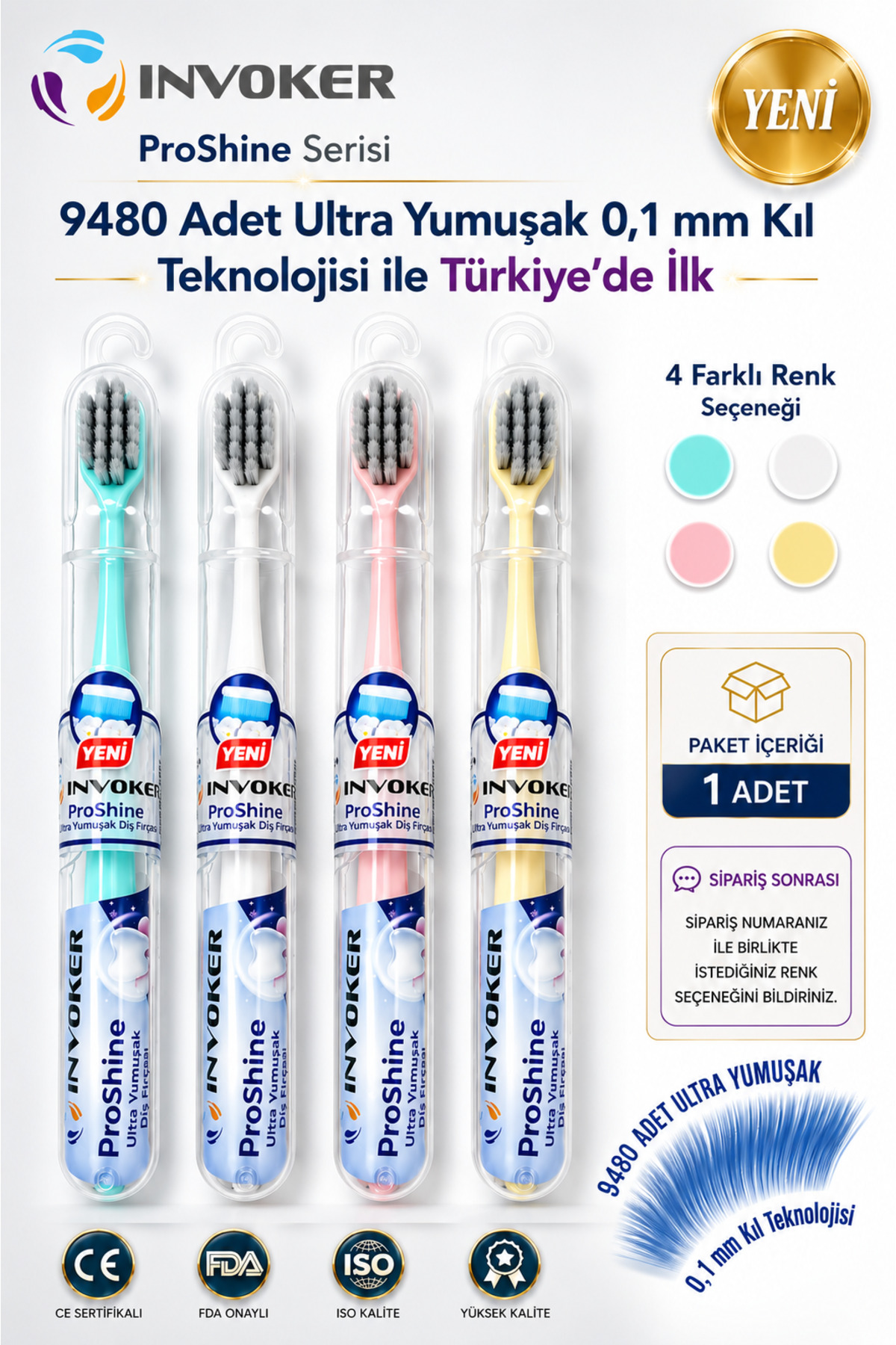 INVOKER Ultra Soft 9480 Hassas Diş Fırçası Ultra Yumuşak Diş Fırçası Hassas Diş ve Diş Etleri İçin Özel Diş Fırçası