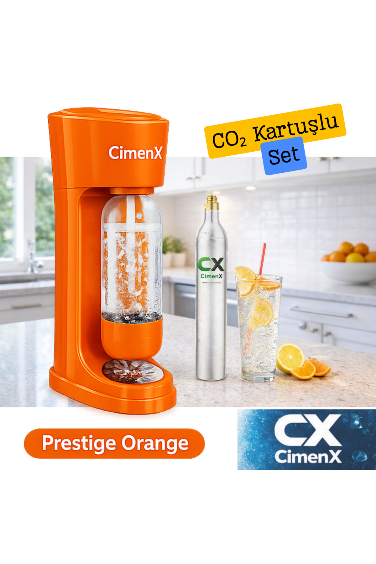 CİMENX Soda Maker – Prestige Orange - Soda Kartuşlu Set - Fiyatı