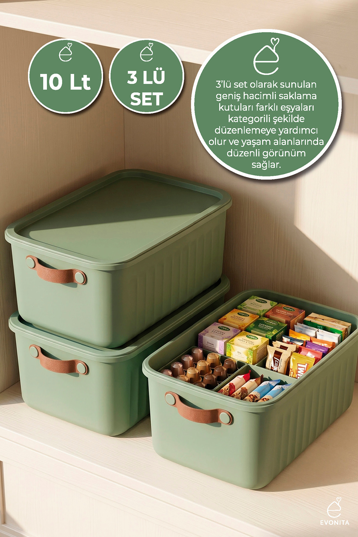オニール　3冊セット EVONİTA Dekoratif Saklama Kutusu 3lü Kapaklı Organizer Banyo