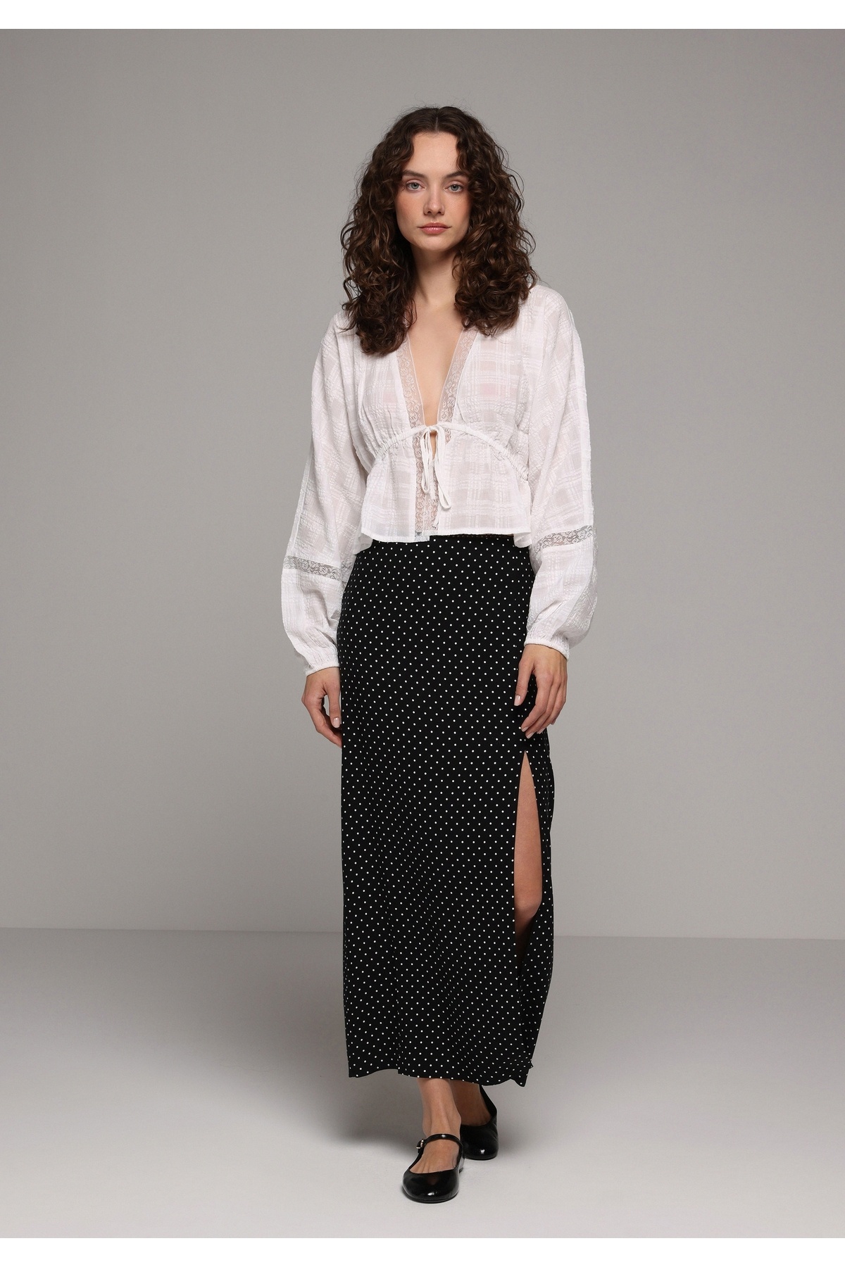 Colin's Maxi Length Puantiyeli Fermuarlı Kadın Siyah Etek