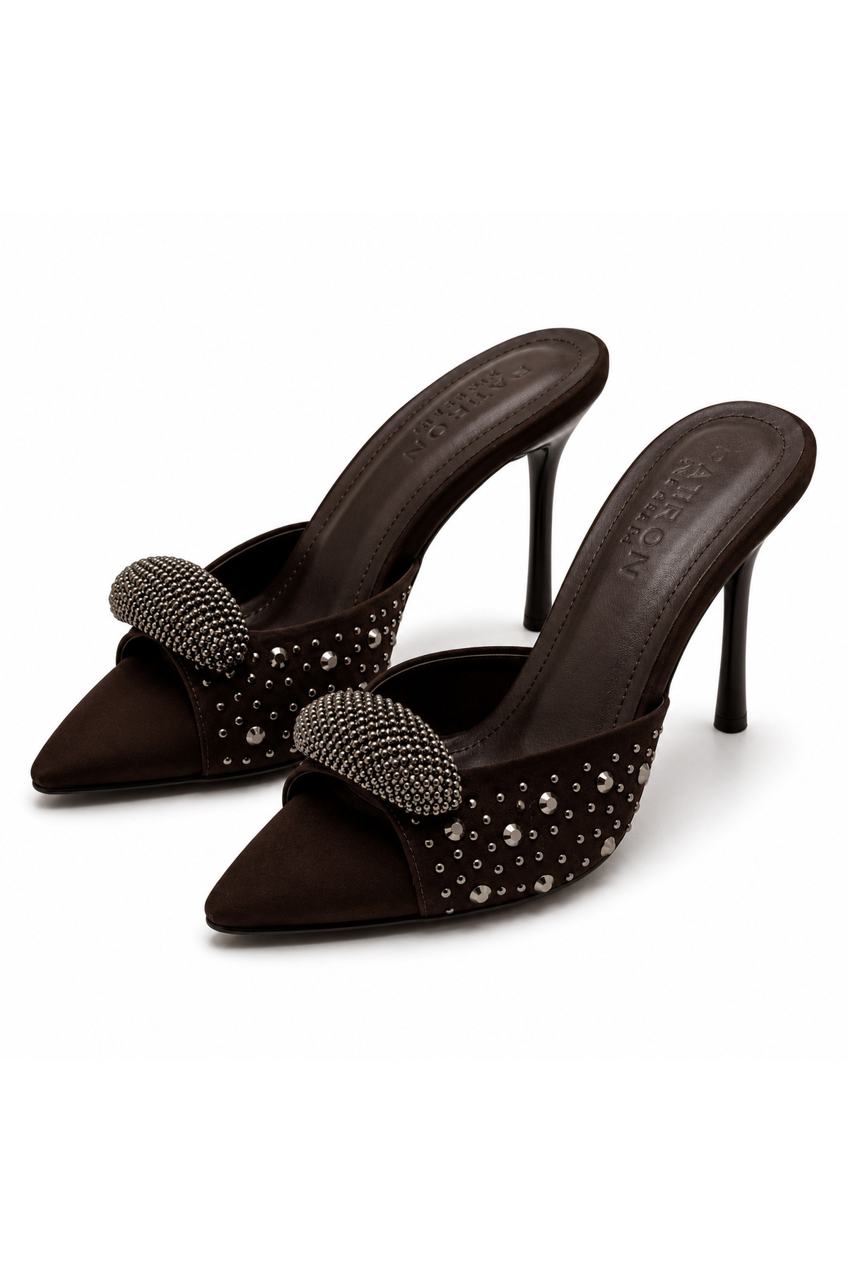 PATRON SHOES Elegant Stone Embellished Pointed Toe Heeled Women's Slippers – Chic for Evening Events & Special Occasions
