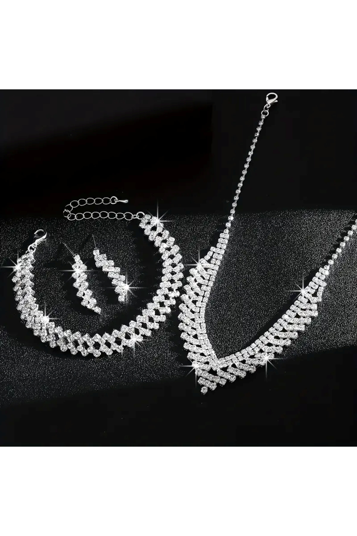 Kuyumcu İşçilikli Demet Model Kristal Takı Seti Zirkon Takı Seti Gelin Takısı Davet Takı