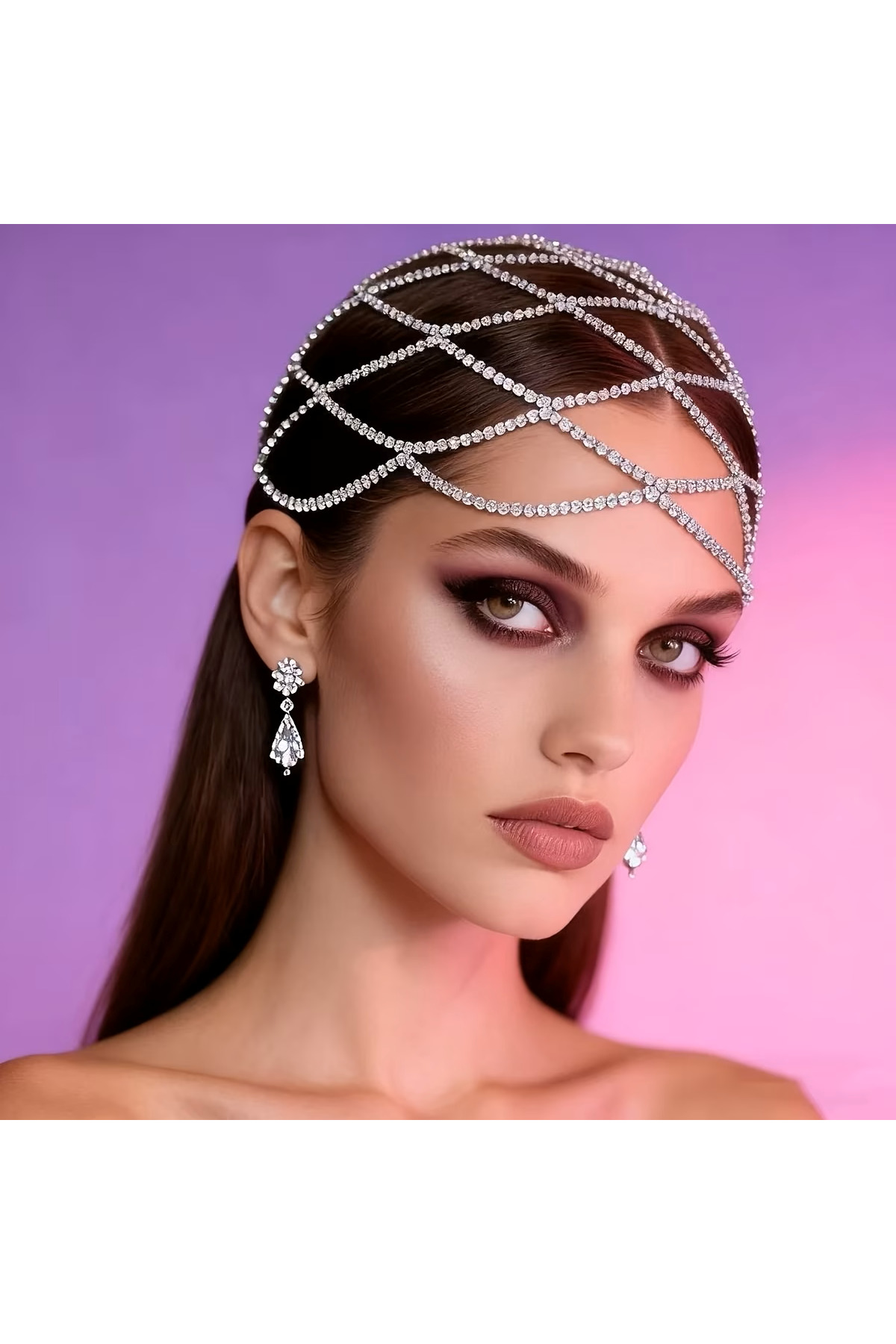 Estilo Lingerie Yeni Sezon Kristal Taşlı Bere, Su yolu Taşlı Saç Beresi, Lüks Saç Filesi