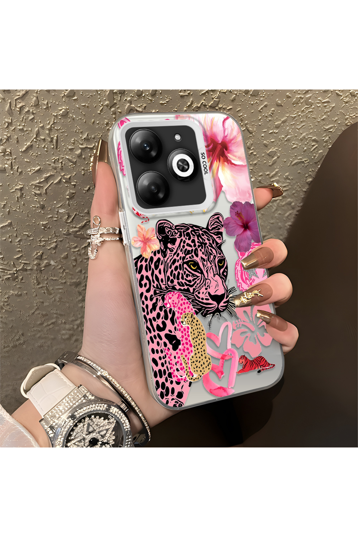 Infinix Hot 40i Compatible Silicone Edge Hard Back Case Couple Phone Case Leopard Pattern