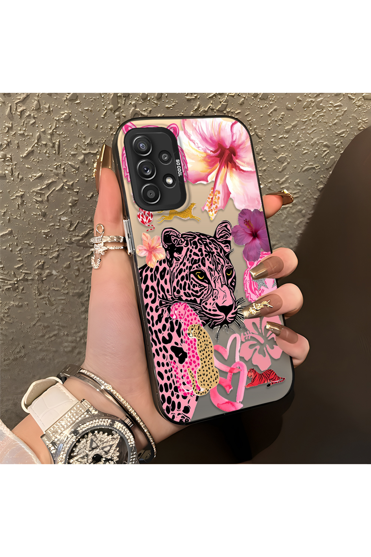 Samsung Galaxy A52S 5G Compatible Silicone Edge Hard Back Case Couple Phone Case Leopard Pattern