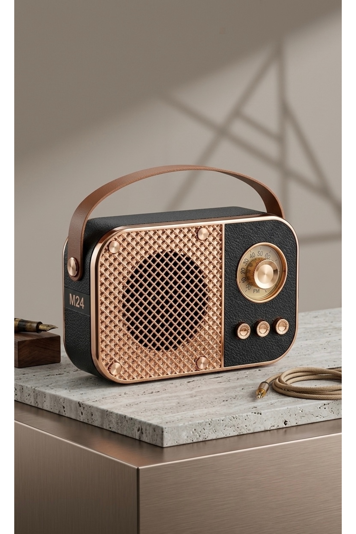 NB CONCEPT Nostaljik Radyo Şarjlı Bluetoothlu Kablosuz Hoparlör Retro Gold Siyah