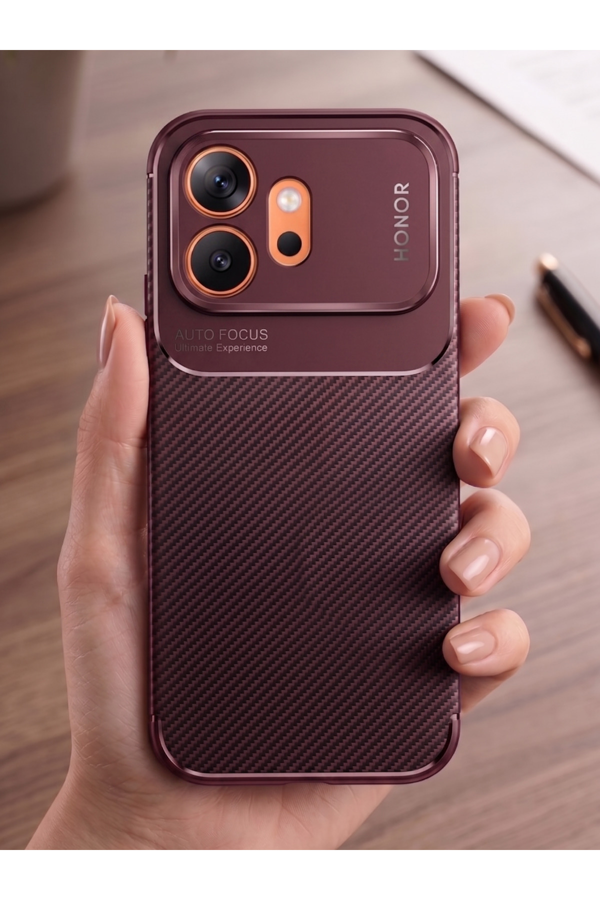 Compatible with Honor 600 Shock Absorbing Carbon Pattern Colorless Silicone Cover with Camera Protection