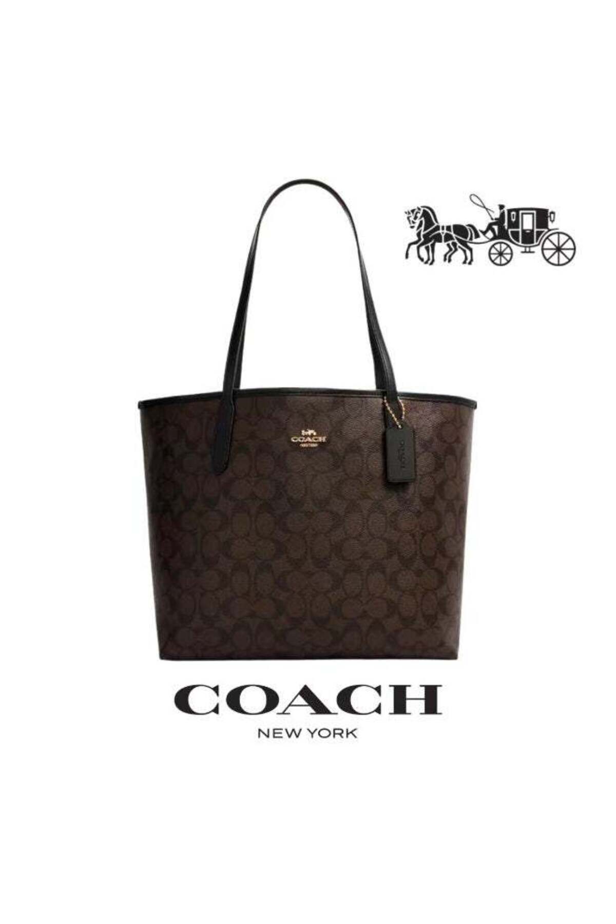 Coach New York Tote Bag In Signature Canvas Women's Fashion Versatile Large C...