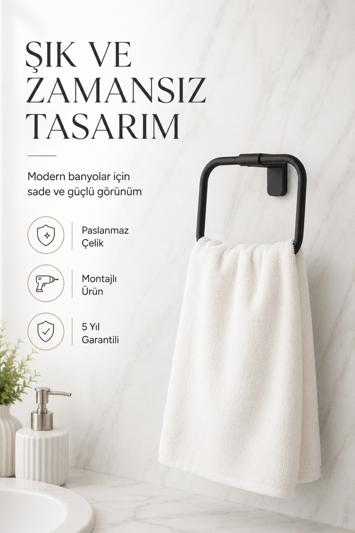 Premium F1 Model Black Ring Towel Hanger Stainless Steel Mounted Bath Towel Holder 5 Years Warranty
