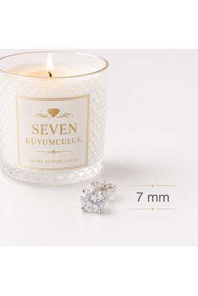 seven kuyumculuk 925 Ayar Gümüş 7 mm Zirkon Taşlı Tektaş Küpe – Parlak ve Şık...