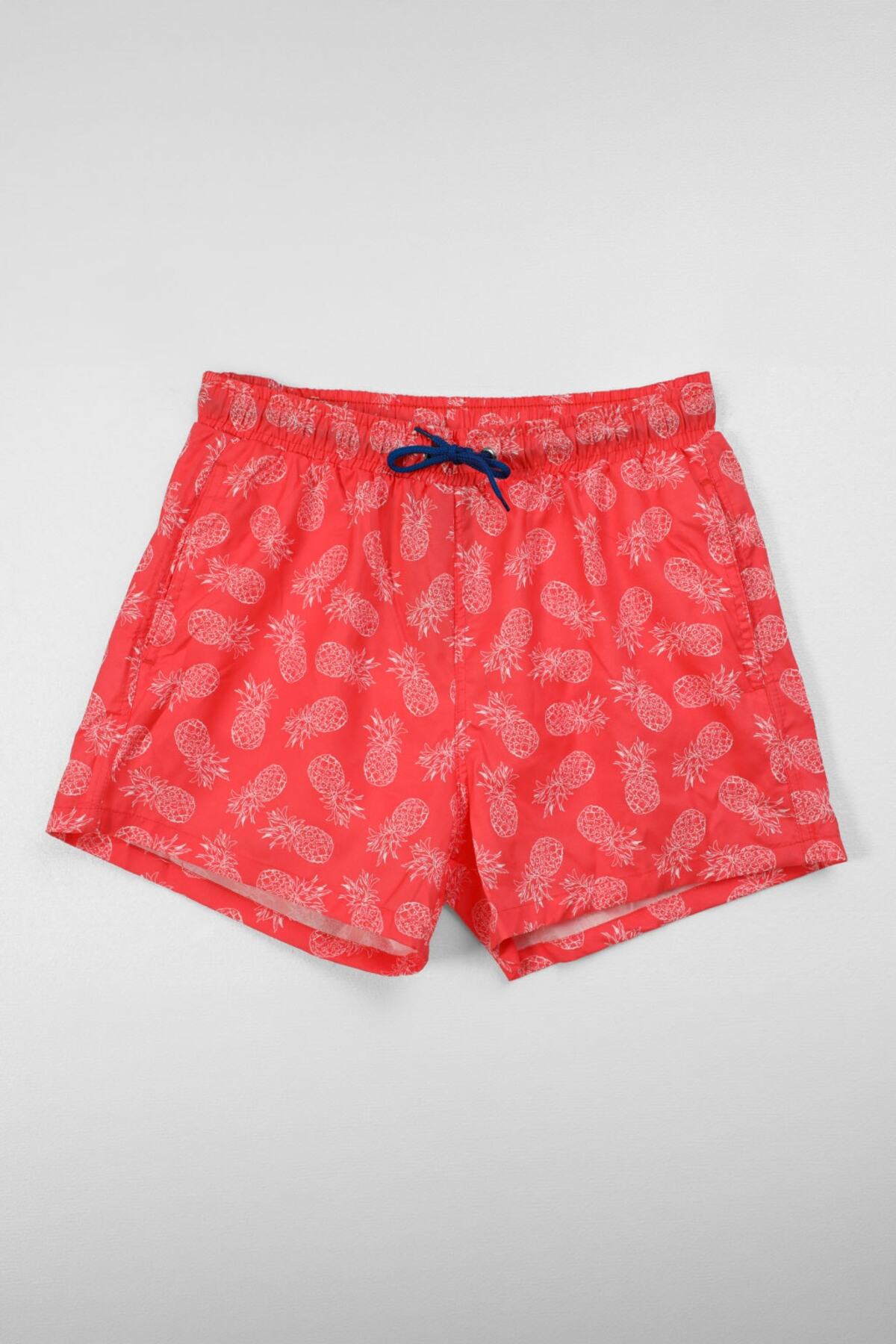 MARKAPIA Men's Pineapple Patterned Mesh Coral Swim Shorts with Pockets