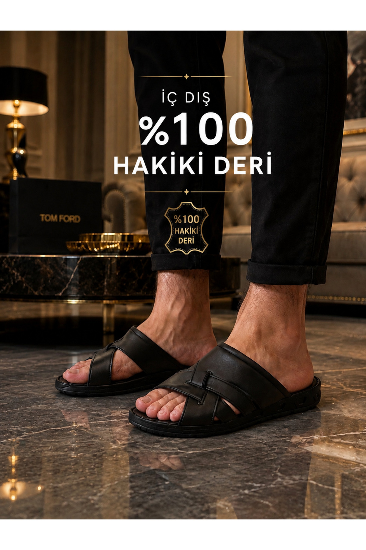 Cooka Shoes Erkek Siyah Hakiki Deri Terlik – İç Dış %100 Deri Günlük Konforlu Şık Tasarım